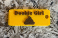 Dookie Girl Keychain - Yellow body with brown lettering, front view